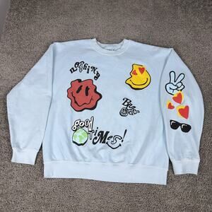 PacSun Sweatshirt Mens Medium Blue Good Times Hearts Graphic Pullover Fleece